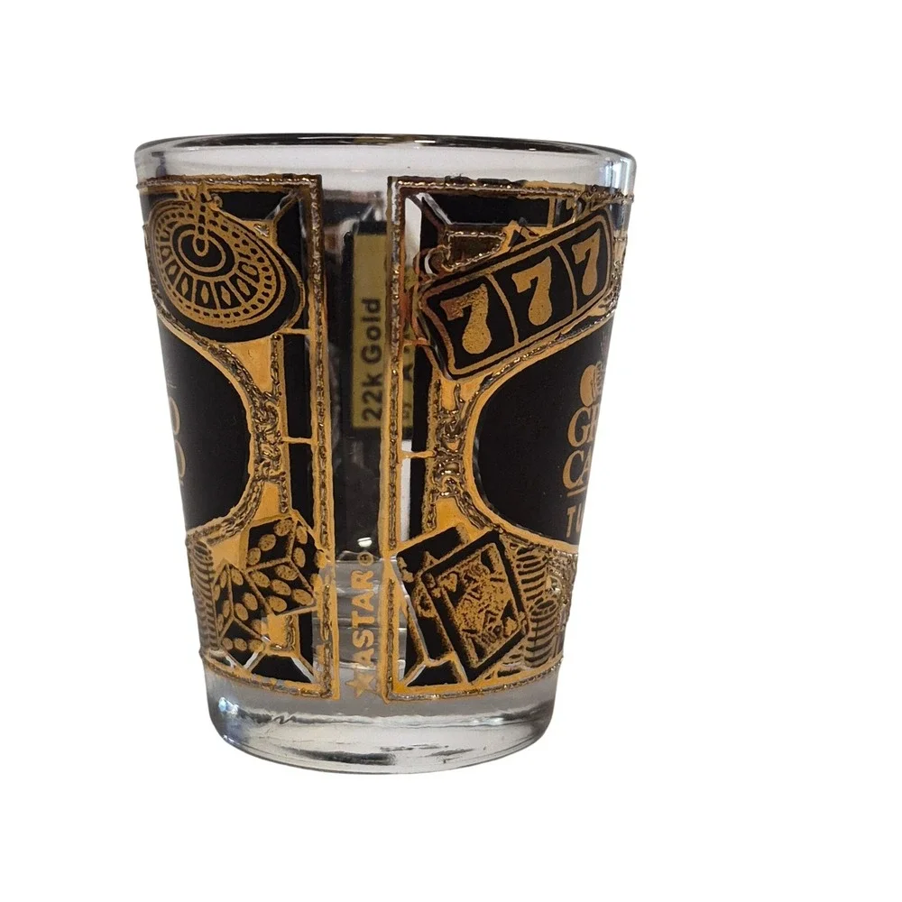Grand Casino Tunica Shot Glass Black 22k‎ Gold Gambling Souvenir Mississippi